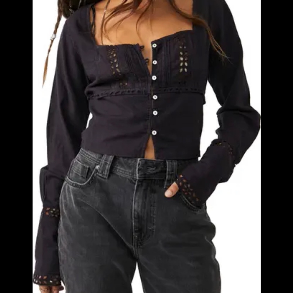 Free People Joi Eyelet Crop Blouse